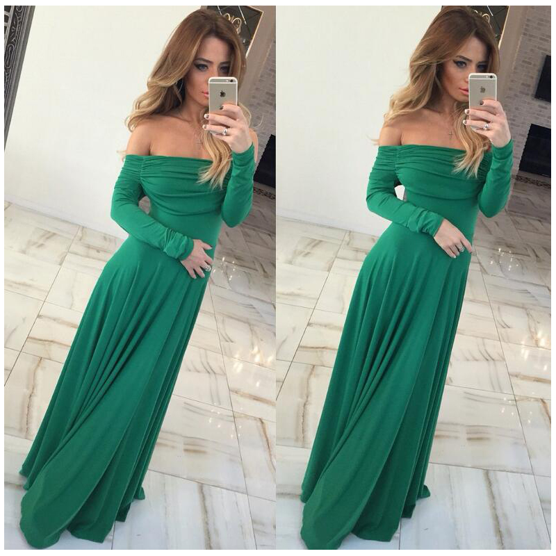 Green Off Shoulder Long Sleeve Dress on Luulla