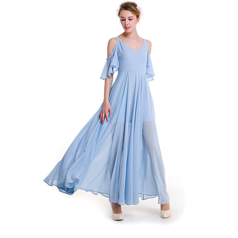 Off Shoulder V Neck Chiffon Goddess Maxi Dress On Luulla 8583