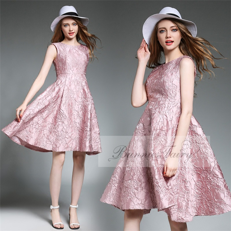 Jacquard Beautiful Pink Sleeveless Princess Inspired Party Dress on Luulla