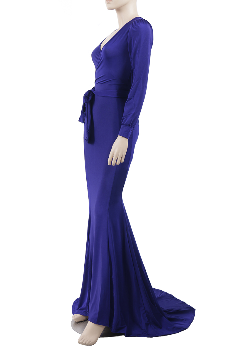 Elegant Long Sleeve Royal Blue Long Party Dress On Luulla 3948