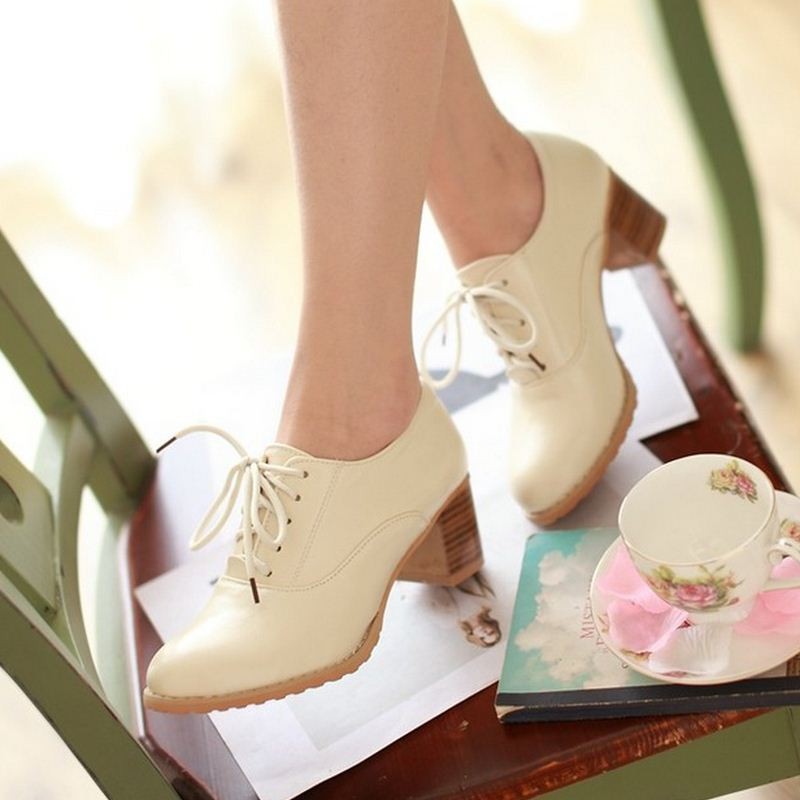 Chic Beige High Heels Fashion Oxford Shoes on Luulla