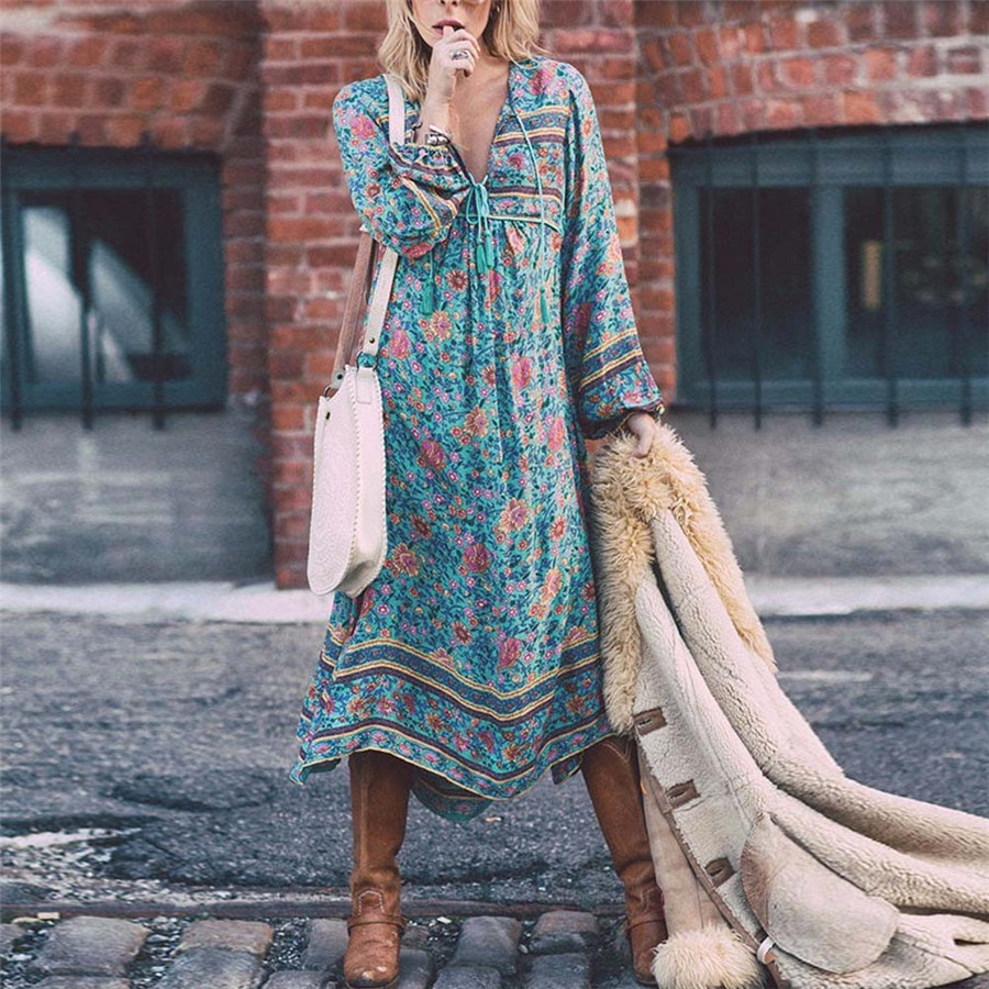 Beautiful Floral Print Boho Maxi Dress On Luulla