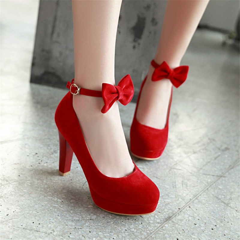 Red And Black Bow Strap Party High Heels Shoes on Luulla