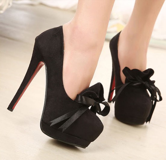 black heels with bow on front