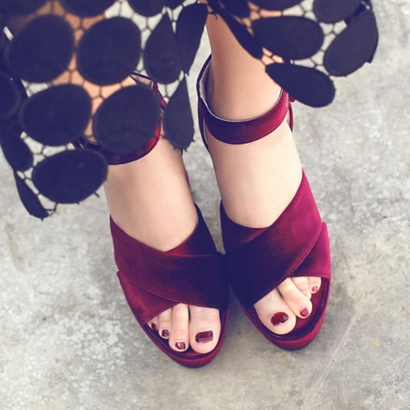 Velvet Peep Toe Stylish Platform Sandals on Luulla