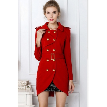 Double Breasted Sexy Red Trench Coat on Luulla