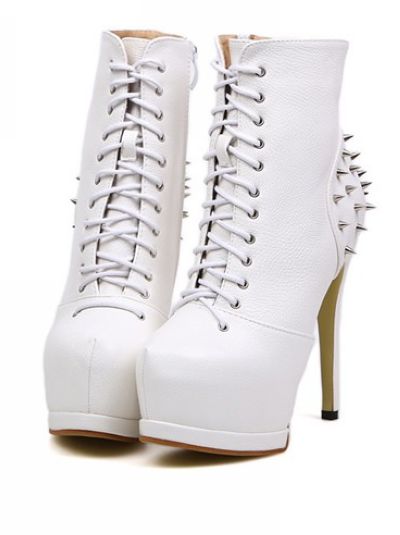 high heel boots white