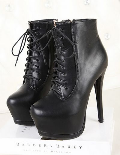 black lace up boots high heel