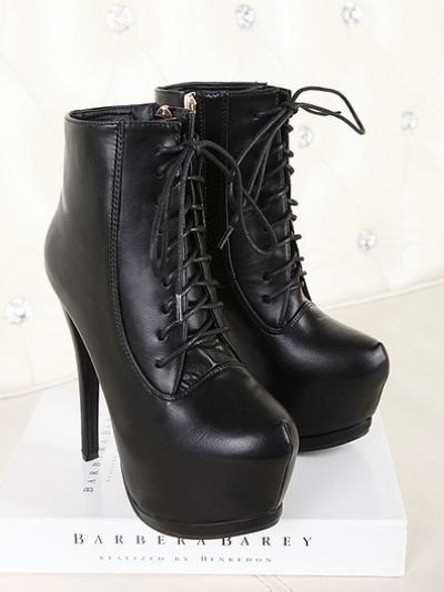 black high heel lace up boots