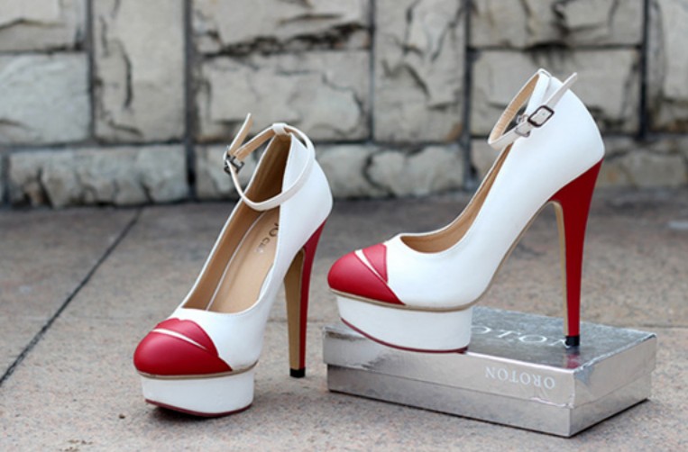 Hot Lips Design Red And White High Heel Shoes on Luulla