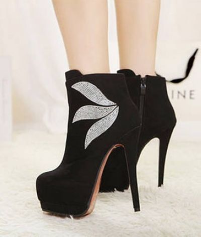 Black Rhinestone Design High Heels Fashion Boots on Luulla