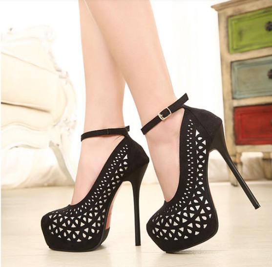 black strappy platform high heels