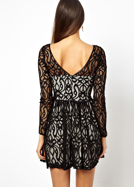 Sexy Black Lace Detail Skater Dress On Luulla 7008