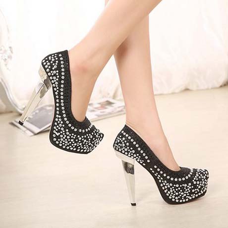 Luxury Studded Black High Heel Fashion Shoes on Luulla