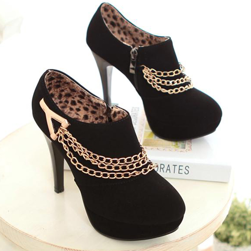 black heels with chain ankle strap