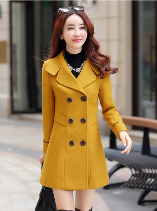 Classy Wool Blend Double Breasted Coat on Luulla