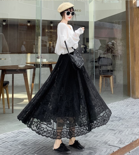 Lace Elegant Long Skirt Evening Night Pleated Skirt on Luulla
