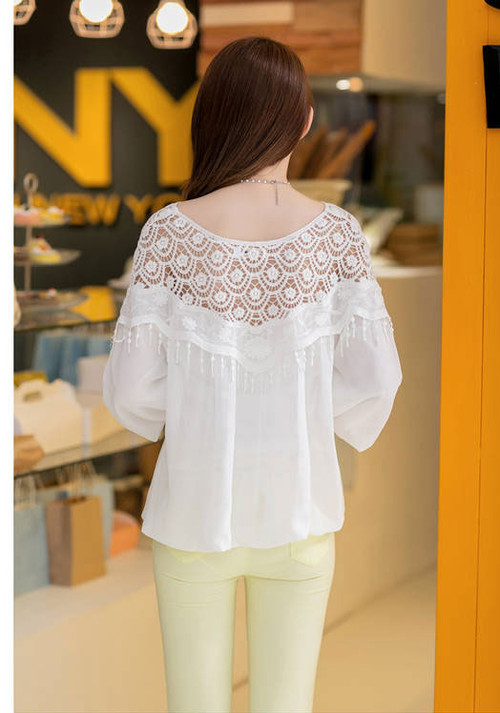 Elegant Lace And Chiffon White Blouse For Spring And Summer On Luulla