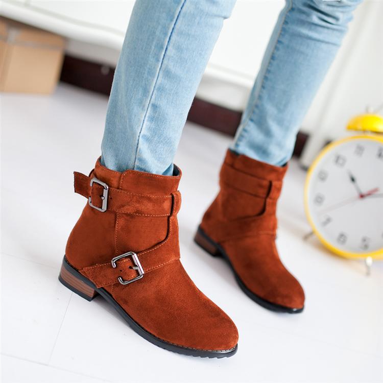 Chic Brown Buckle Design Ankle Boots on Luulla