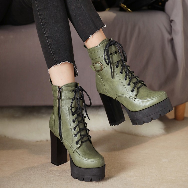 Army Green Black Ankle Boot on Luulla