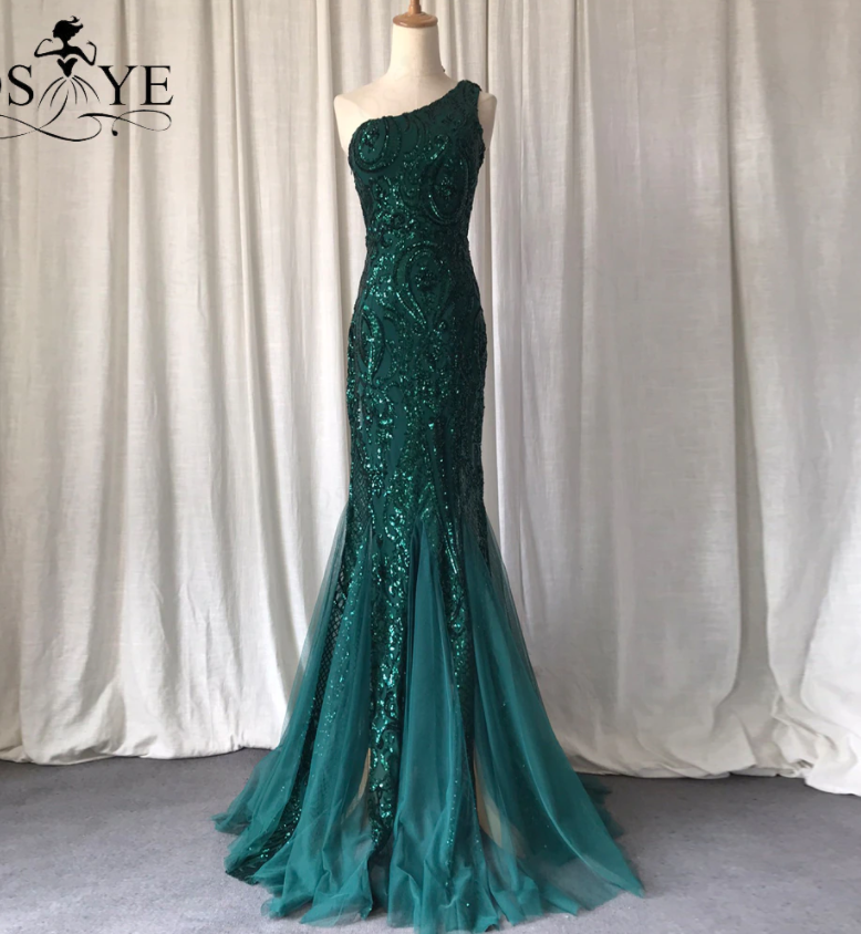 One Shoulder Emerald Dress on Luulla