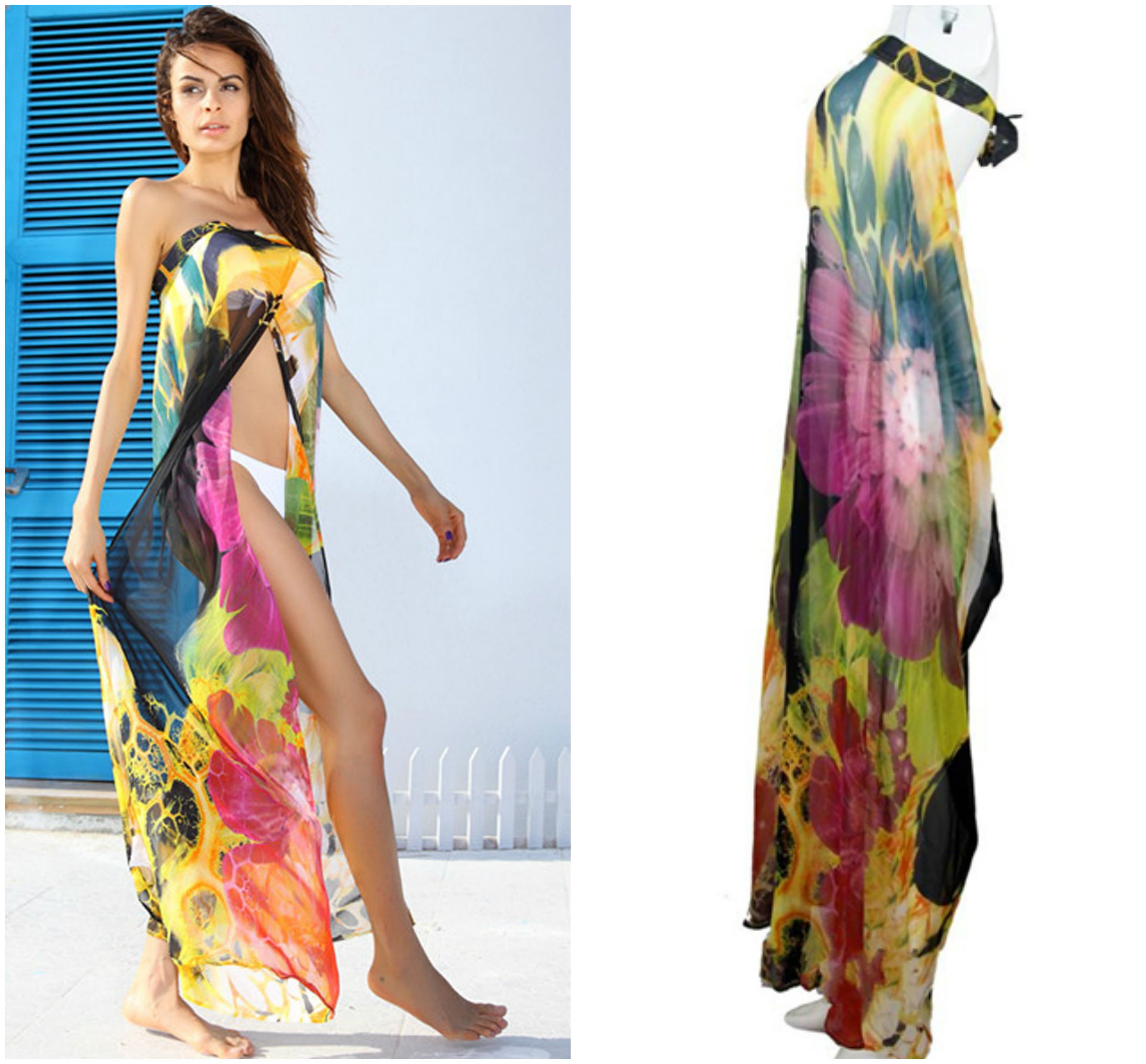 Sexy Floral Printed Chiffon Beach Cover Up On Luulla