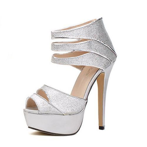 High Heel Ankle Wrap Silver Sandals on Luulla