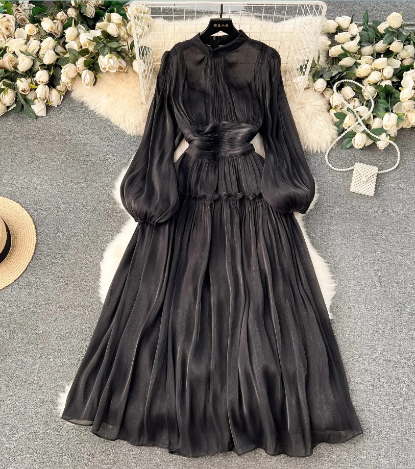 PLEATS PLEASE French Sleeve Long one piece dress PP73-JH186 blue 4