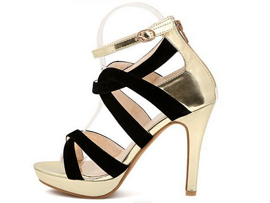 black and gold high heel sandals