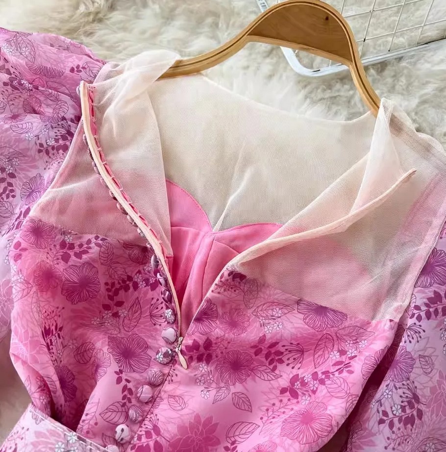 Pink Print Organza Mini Dress main image 0