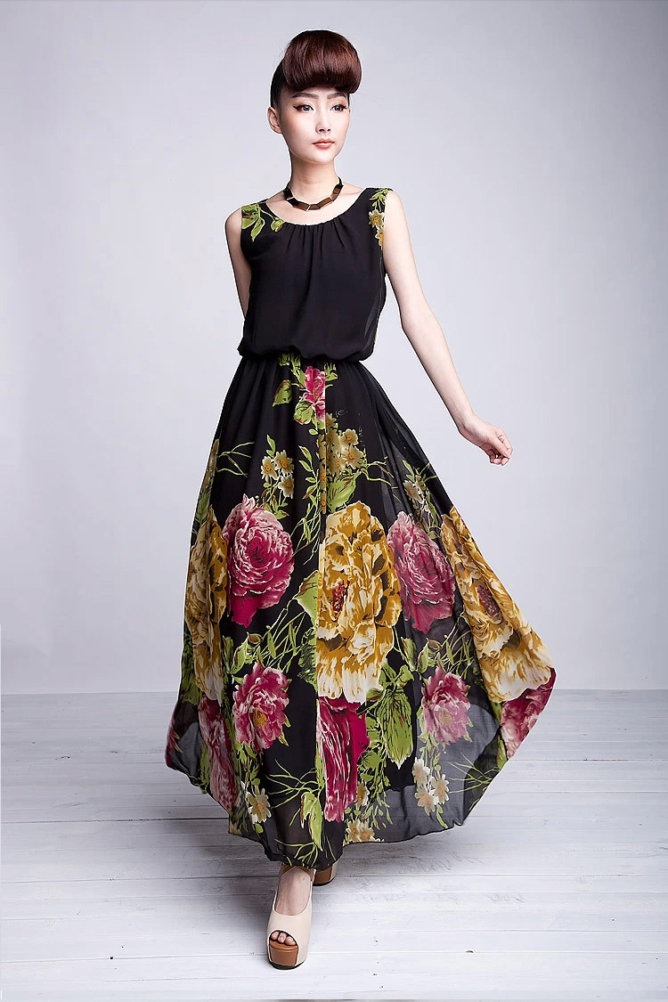 High Quality Black Sleeveless Floral Maxi Dress on Luulla