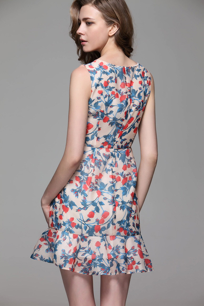 Gorgeous Floral Pattern Sleeveless Fitted Dress on Luulla