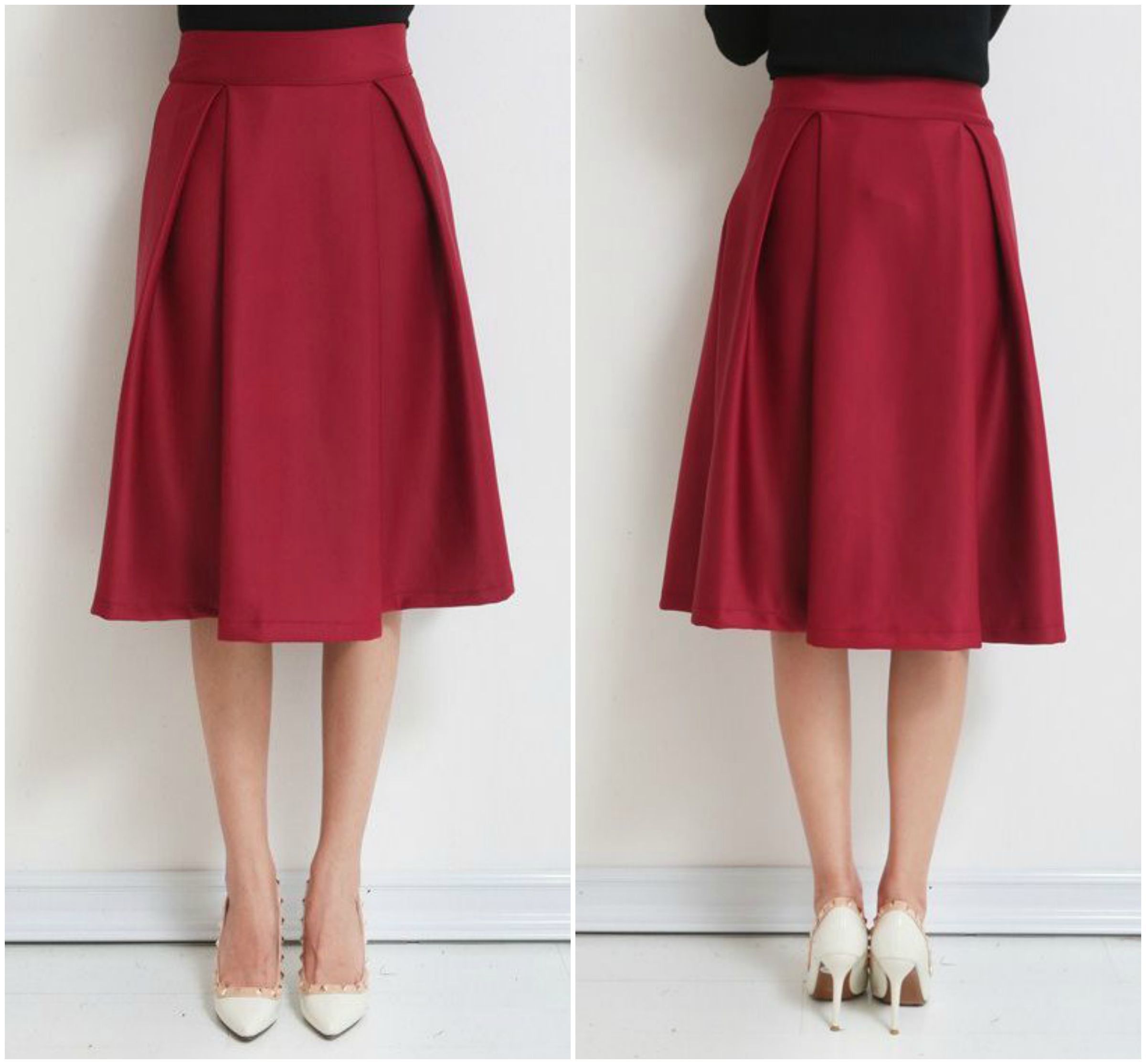 Red High Rise Knee Length A-Line Skirt on Luulla
