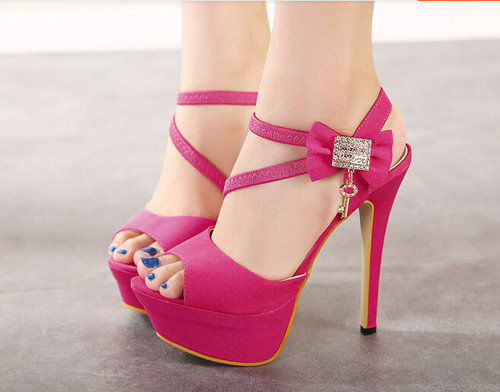 Bow Charmed Peep Toe High Heel Sandals In Royal Blue And Rose on Luulla