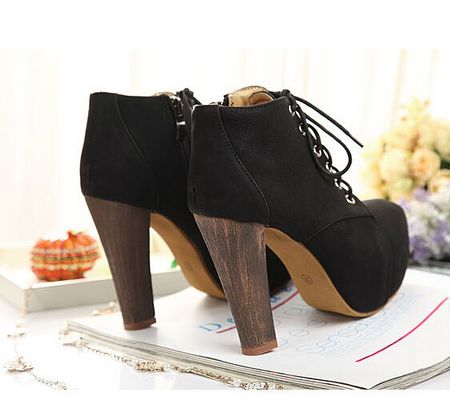 black lace up boots high heel