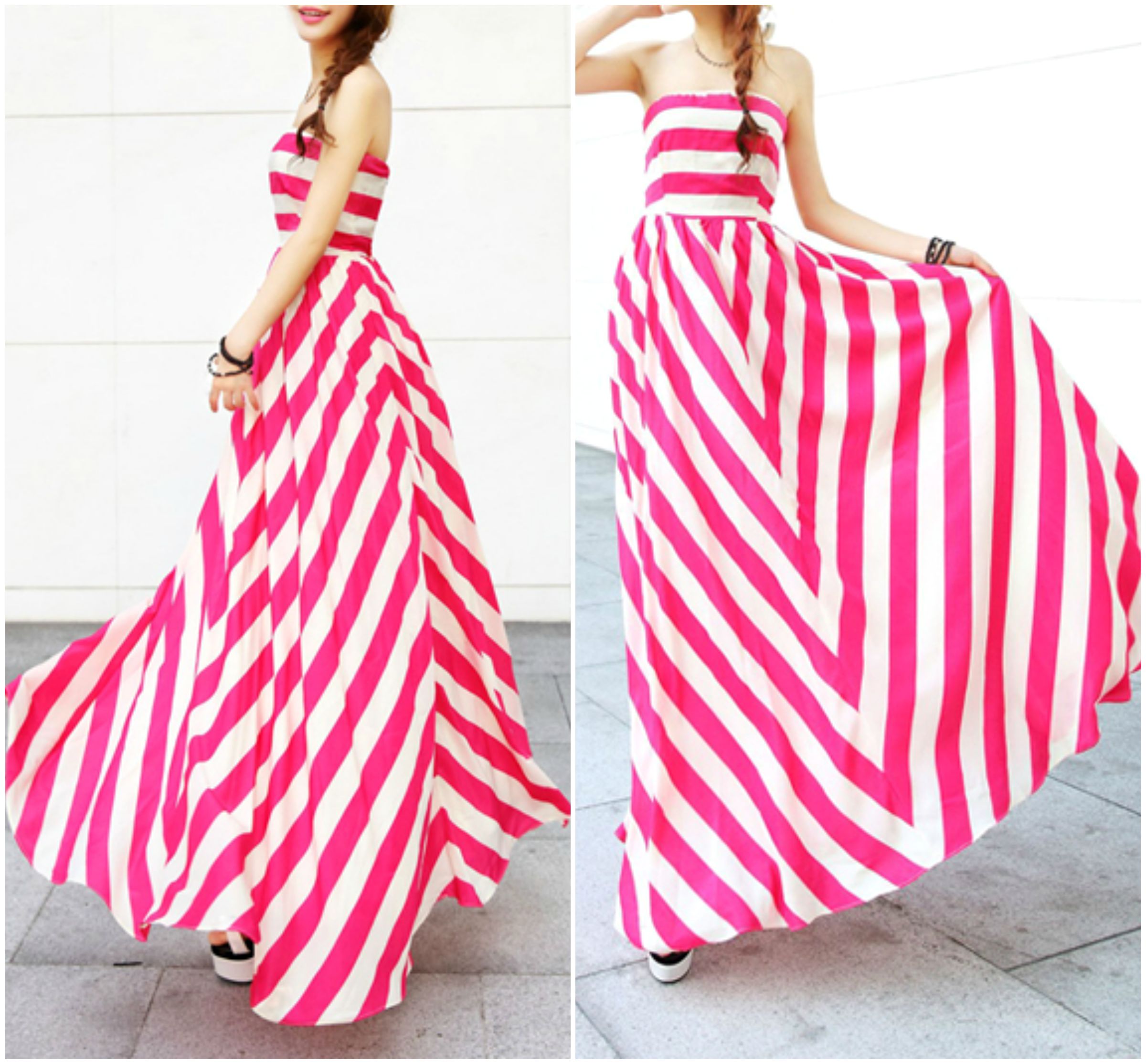 Off Shoulder Striped Long Dress on Luulla