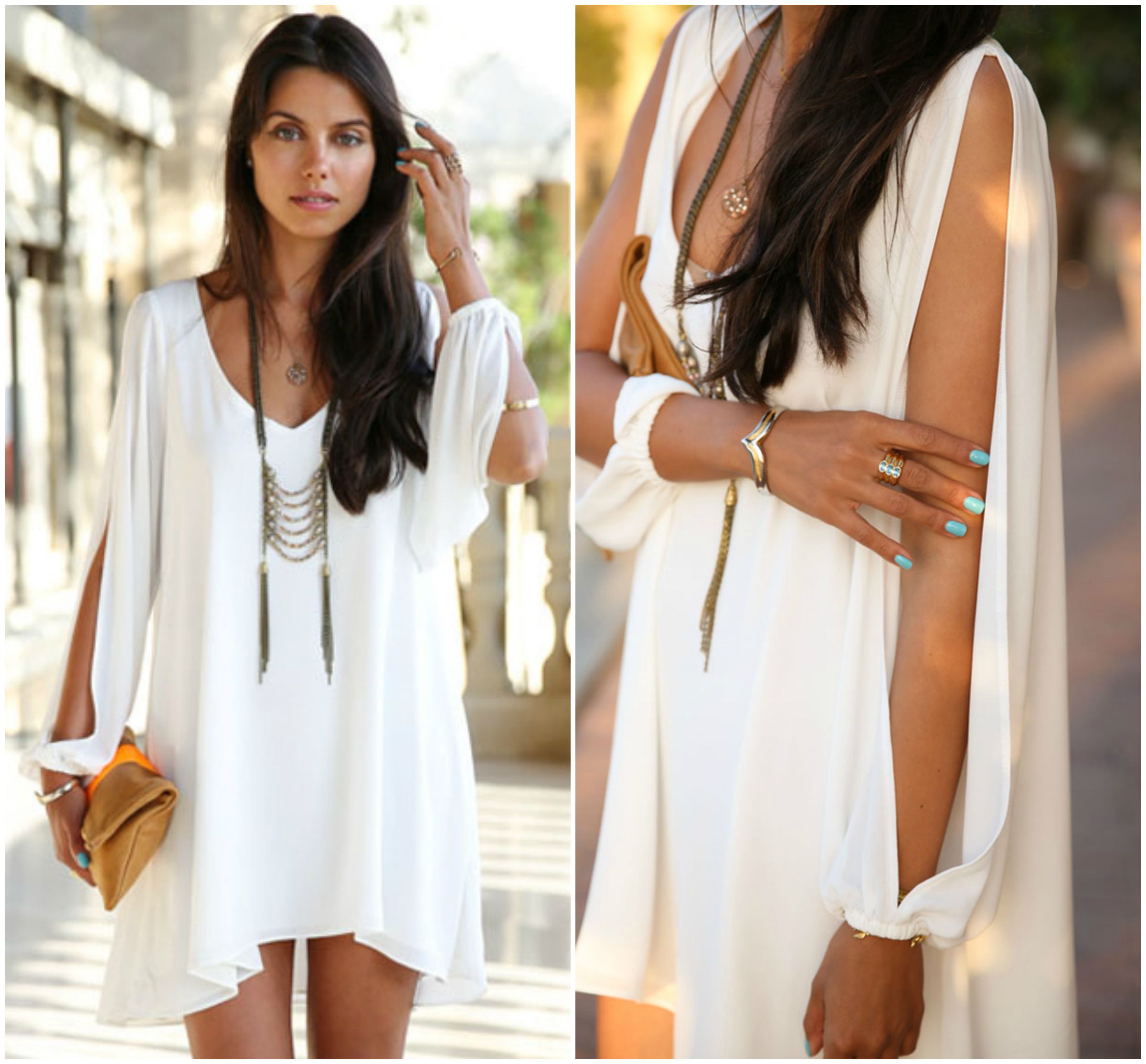 white long sleeve bohemian dress