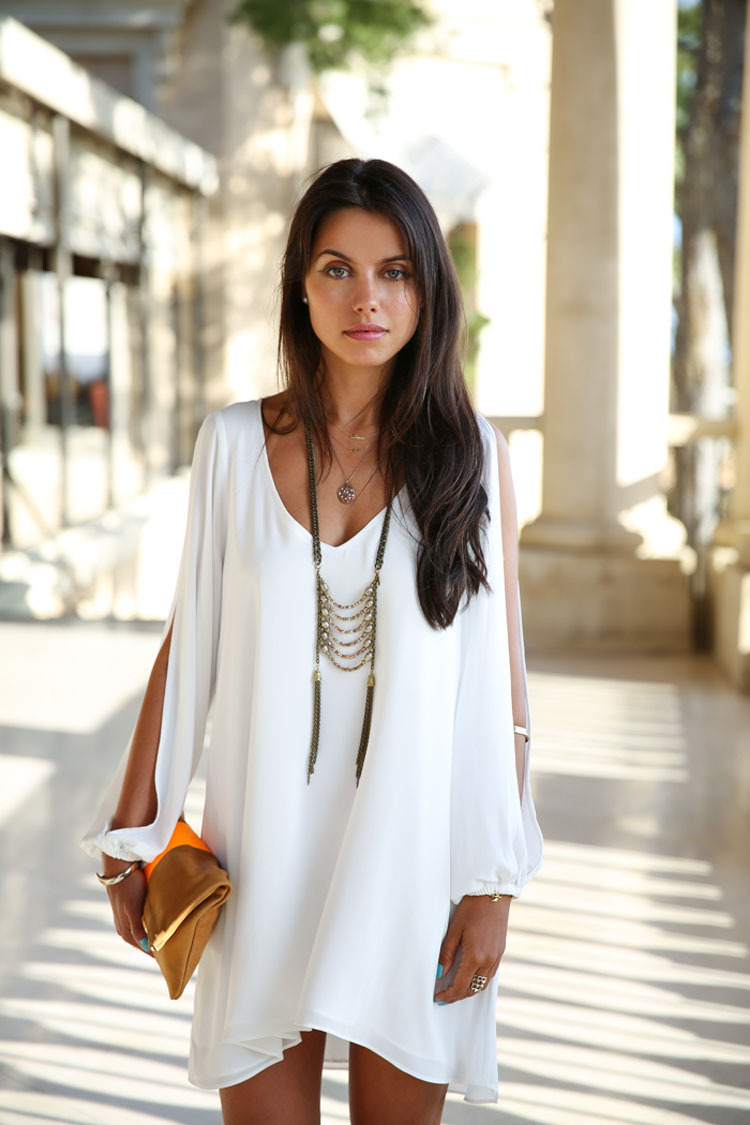 white bohemian gown