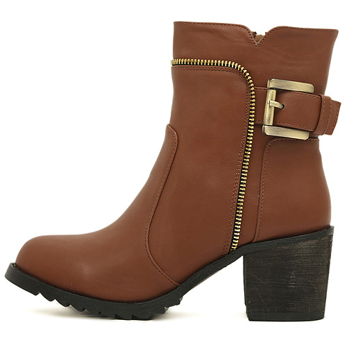brown chunky heel boot