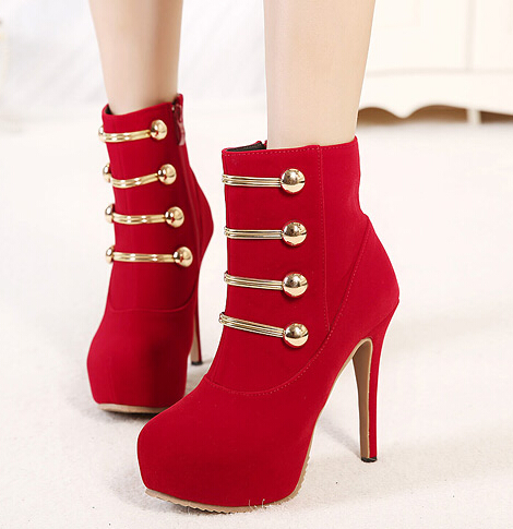 Chic Red High Heels Suede Fashion Boots on Luulla