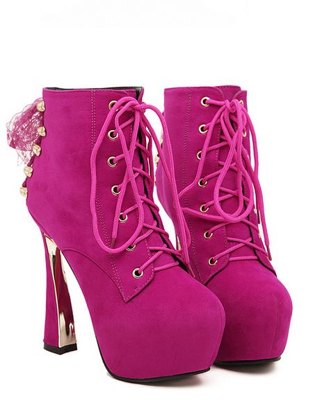 Beautiful Rose Red High Heel Boots With Lace Detail on Luulla