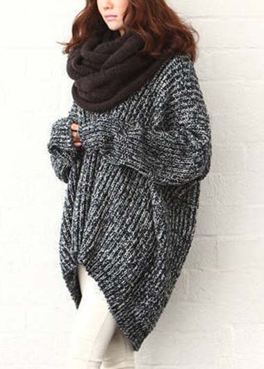 Comfy Over Size Dark Grey Knitted Sweater on Luulla