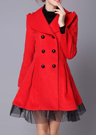Gorgeous Red Turn Down Collar Double Breasted Winter Coat on Luulla