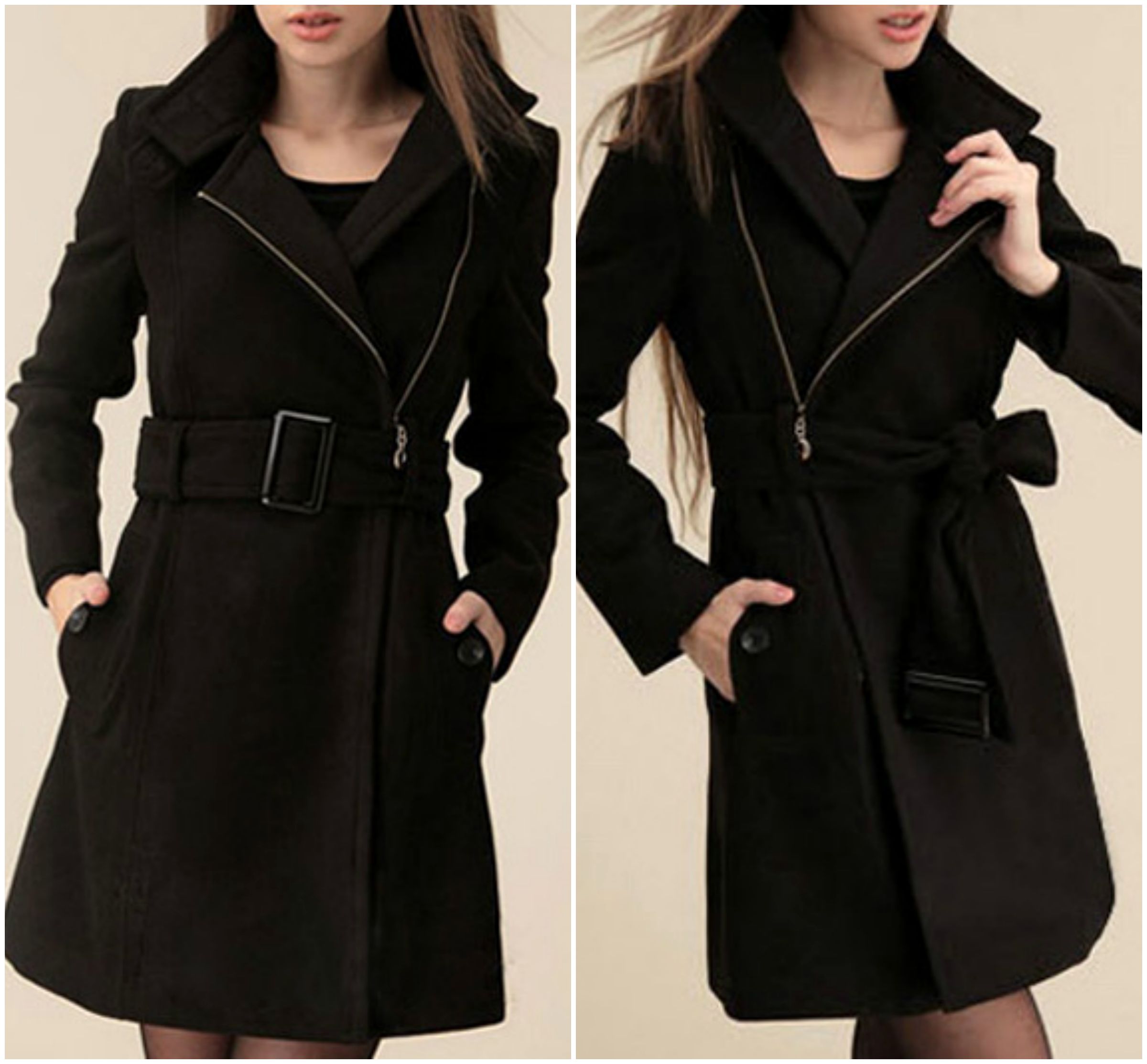 Warm Black Winter Coat With Belt on Luulla