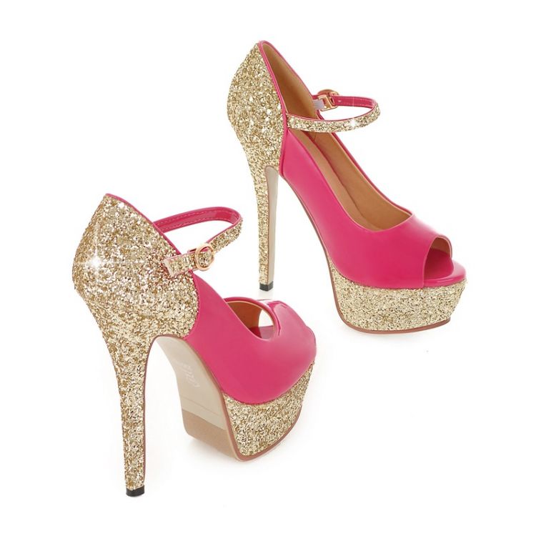 Elegant Metallic Peep Toe High Heel Sandals In Rose Pink on Luulla