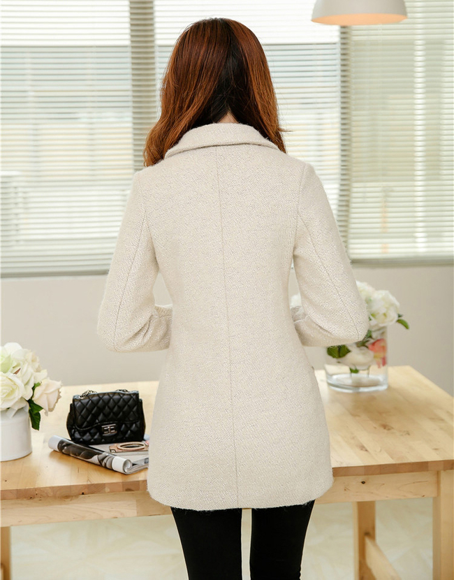 Stand Collar Double Breasted Coat In Beige on Luulla