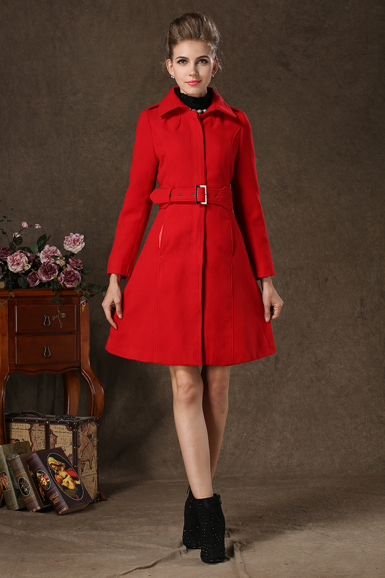 Red Winter Coat With Belt on Luulla