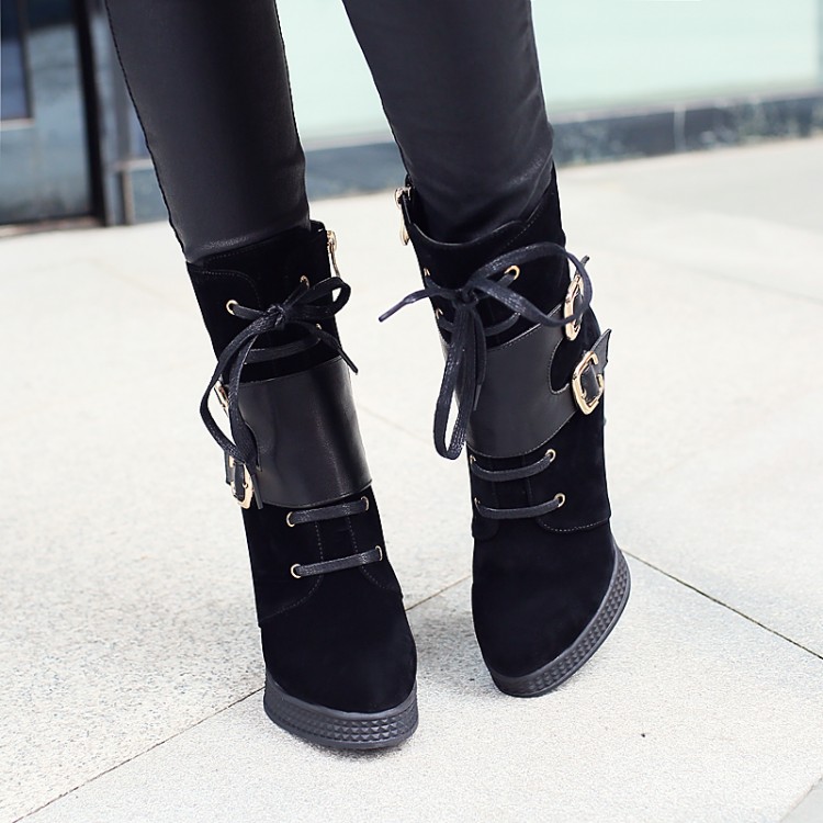 black lace up boots high heel