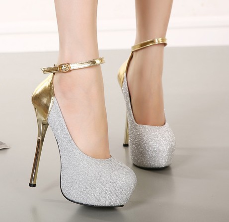 Sexy Ankle Strap Design Metallic High Heel Fashion Shoes on Luulla