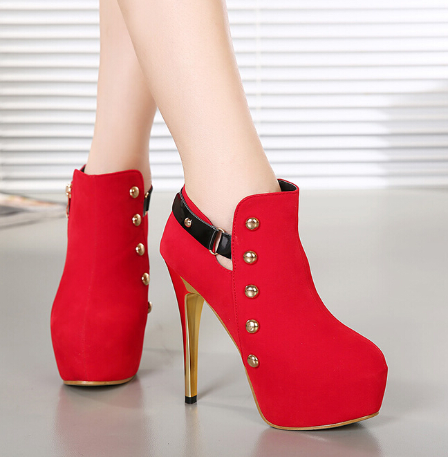 Rivet Design Red High Heels Fashion Boots on Luulla